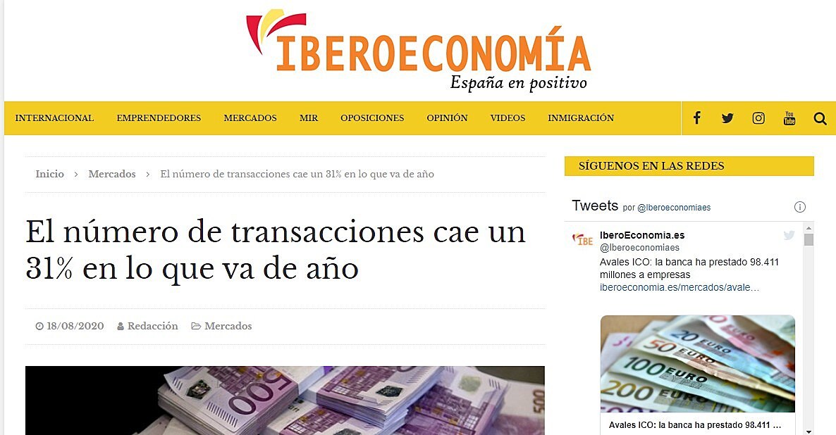 El nmero de transacciones cae un 31% en lo que va de ao